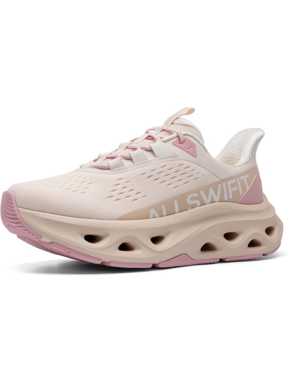 Women's Pink Walking Shoes Non Slip Lace Up Round Toe Athletic Tennis Sneakers